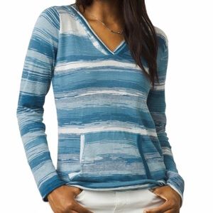 Prana V-Neck Hooded Long Sleeve Striped Top S